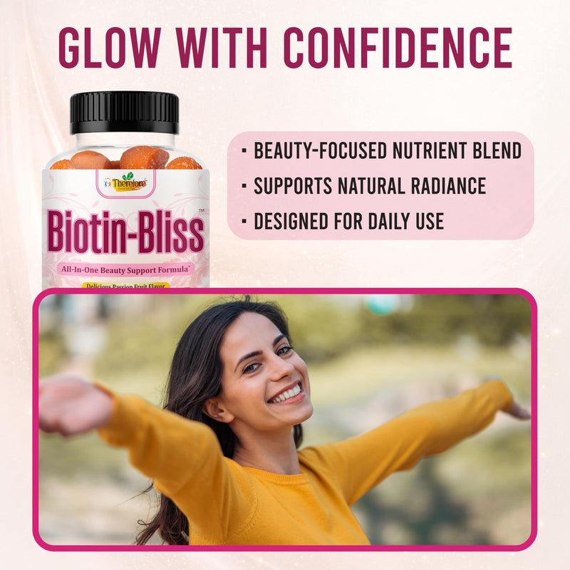 Therefore Hair Skin and Nails Gummies with Biotin 2500mcg, Collagen, Vitamin C, E & Zinc – Beauty Supplement for Women & Men – Daily Hair, Skin & Nail Wellness Support, 60 Gummies