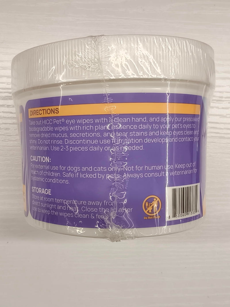 HICC PET Eyes Wipes for Dogs & Cats - Daily Cleaner for Removing Eye Debris, Discharge & Mucus Secretions, Coconut Oil Pet Cleaning Wipes, Suitable for Eyes, Face, and Wrinkles (100 count) 100 count (Pack of 1)