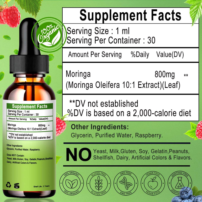 Organic Moringa Liquid Drops for Energy,Metabolism Immune Support,Moringa Leaf Extract 6X Absorption Than Powder Capsule Gummies,Green Superfood Supplement for Women Men