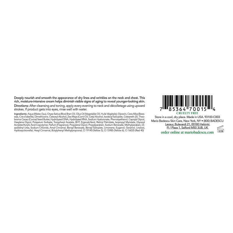 Mario Badescu Vitamin A-D-E Neck Cream for All Skin Types |Neck Cream that Firms and Hydrates |Formulated with Rice Bran Oil & Vitamin A and E|1 Ounce