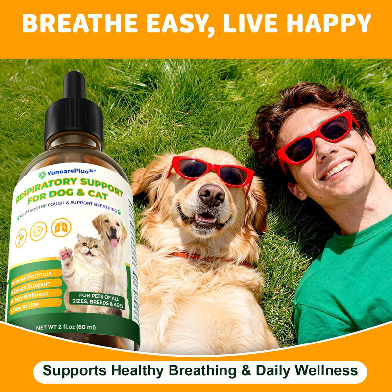 Herbal Respiratory Support for Dogs & Cats - Soothing Throat & Lung Health Supplement - Clear Breathing Aid for Seasonal Discomfort - Chicken Flavor, 2 fl oz