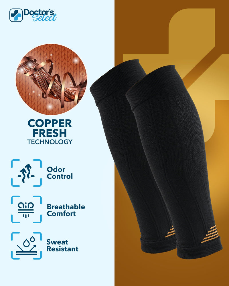 Doctor's Select 2 Pairs Copper Calf Compression Sleeve - Leg Compression Sleeves for Women & Men, Shin Splint Relief Large-X-Large Black - 2 Pairs - BeesActive Australia