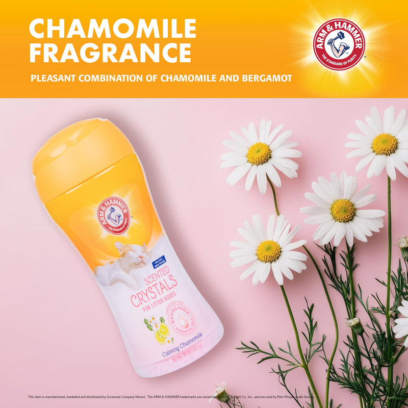 Arm & Hammer Cat Litter Deodorizing Crystals with Baking Soda Calming Litter Box Odor Eliminator Dissolving Crystals for Litter Odor Control Chamomile Scent 15 OZ Single Routine Litter Freshener Calming - Chamomile 15 Ounce (Pack of 1)
