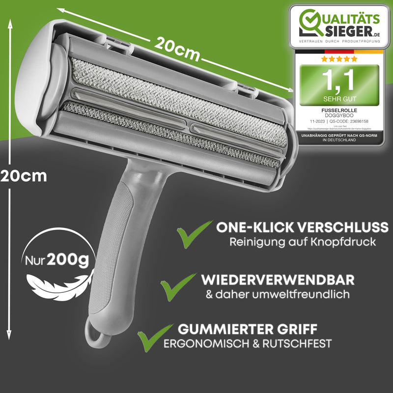 DOGGYBOO NEW 2024 Self-Cleaning Pet Hair Remover - Premium Lint Roller for Dog Hair and Cat Hair, Reusable Cat Hair Remover for Sofa, Carpet, Bed and Car (Grey) Grey - BeesActive Australia