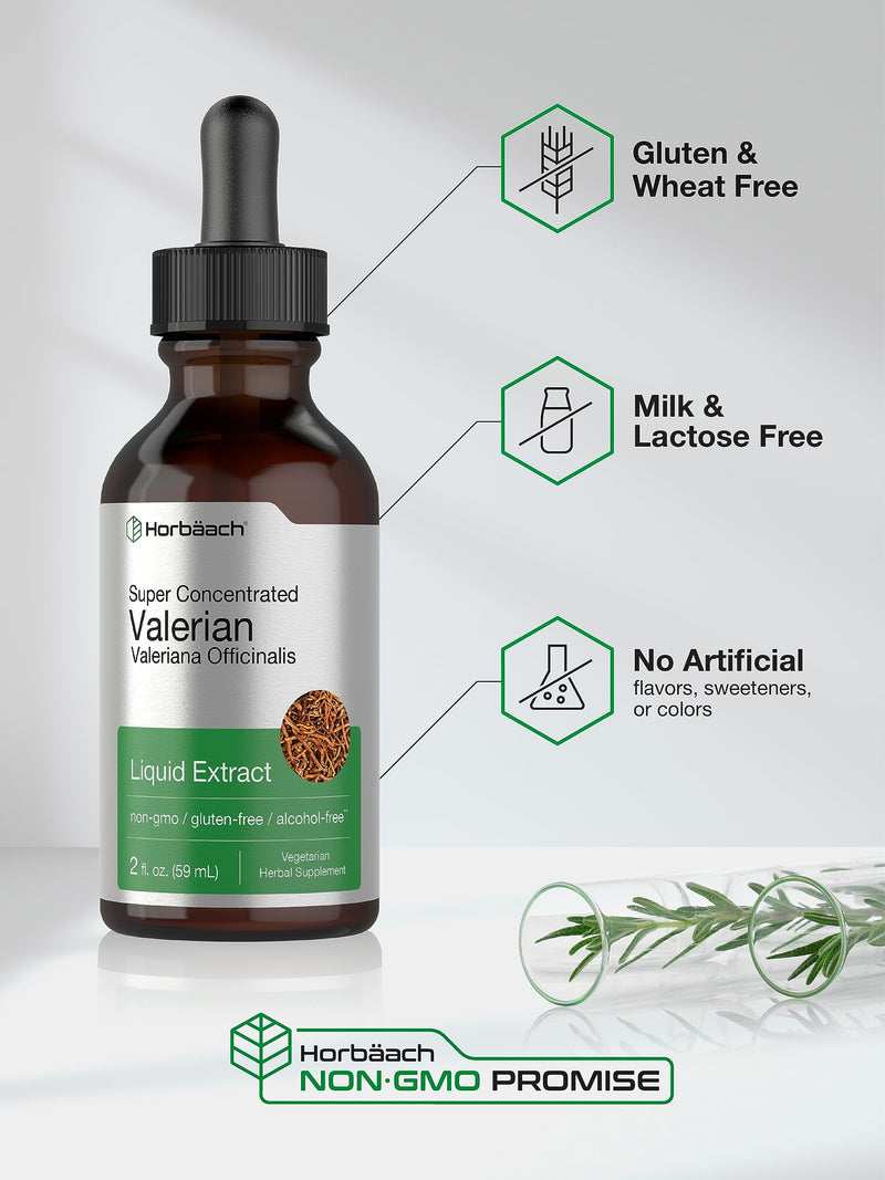 Horbäach Valerian Root Extract Drops | 2 fl oz | Alcohol Free | Vegetarian, Non- GMO Gluten Free Liquid - BeesActive Australia