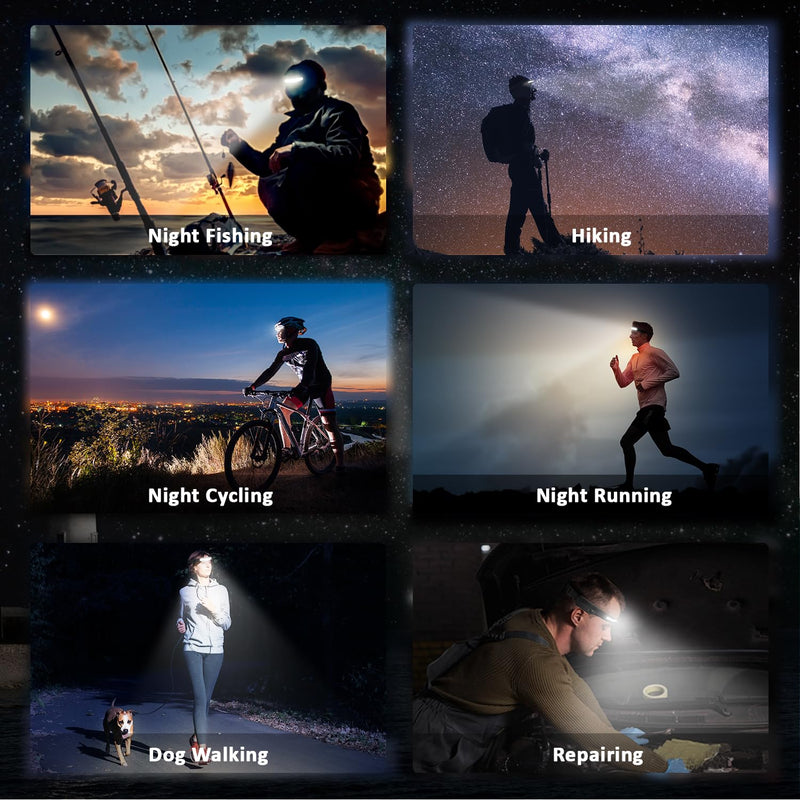 LED Headlamp Rechargeable with Motion Sensor USB Head Lamp Comfortable Headband with Wide Beam 5 Modes 350 Lumen Ultra Bright Flashlight Head light for Outdoor Camping Hiking Running Work Pack of 3 3 Pack Black