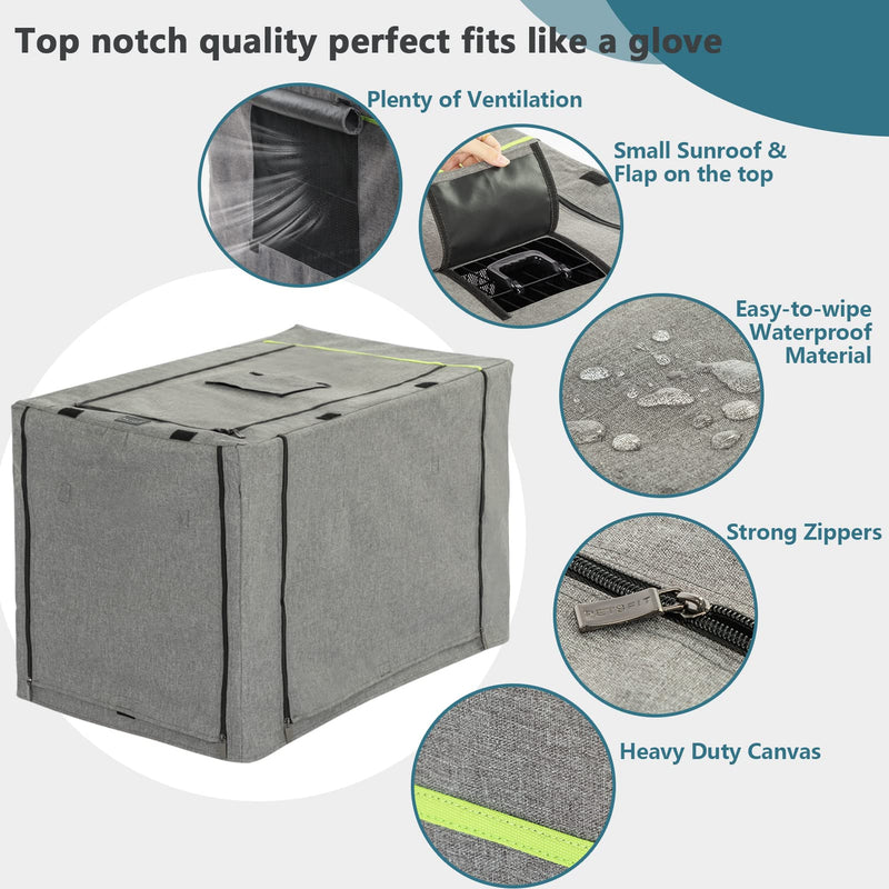 PETSFIT Dog Kennel Cover,36 Inch Crate Cover for Wire Dog Crate， Double Doors, Mesh Window, Flap On The Top and Back is Detachable, Dog Crate Cover Grey 36.5"L x 23.5"W x 25.0"H - BeesActive Australia