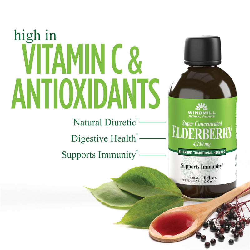 Windmill Natural Vitamins Super Concentrated Black Elderberry, Supports Immune System, Rich in Antioxidants, 8 Fl Oz