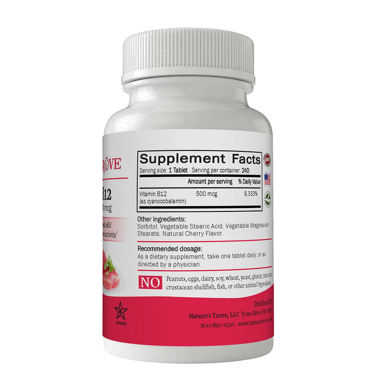 Vitamin B12 500 mcg by Nature's Trove - 240 EZ Chew Tablets Cherry Flavor