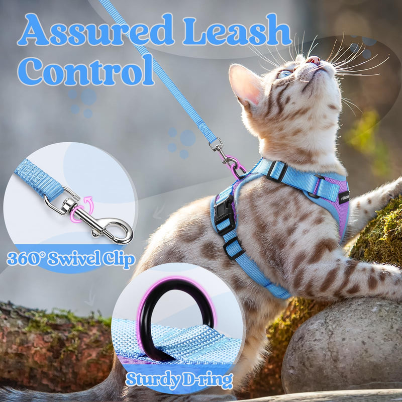 rabbitgoo Cat Harness and Leash Set, Escape Proof Soft Adjustable Vest Harnesses for Outdoor Walking, Easy Control Breathable Kitten Jacket with Reflective Strips, Purple & Blue, S Small - BeesActive Australia