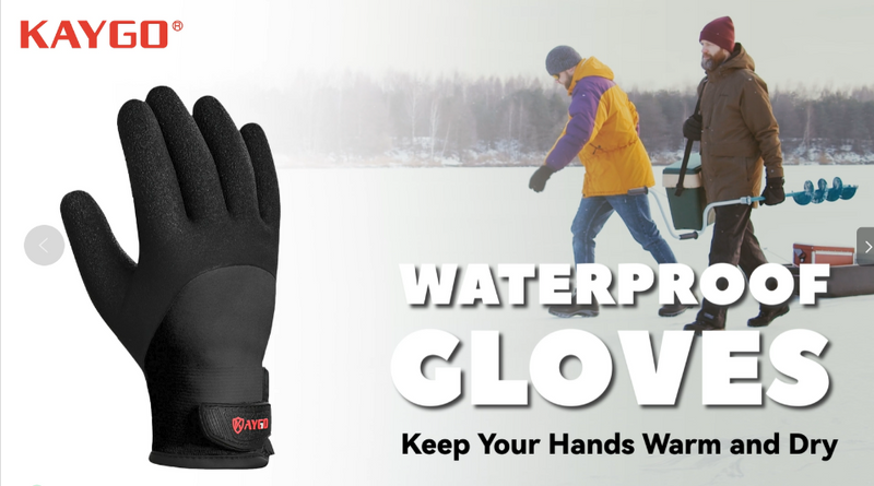 KAYGO Waterproof Thermal Work Gloves, Full Hand Latex Coated, KG140W Black Medium 1