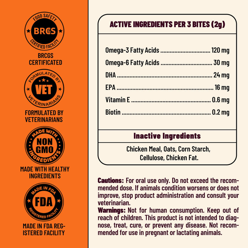 MUITIBITES 7.76 oz Skin & Coat Bites for Cats - with Omega 3, Omega 6 from Salmon Oil for Cats,Cat Vitamin E, Biotin - Supports Cat Skin Care,Anti Shed & Allergy Relief - Cats Skin and Coat Supplement