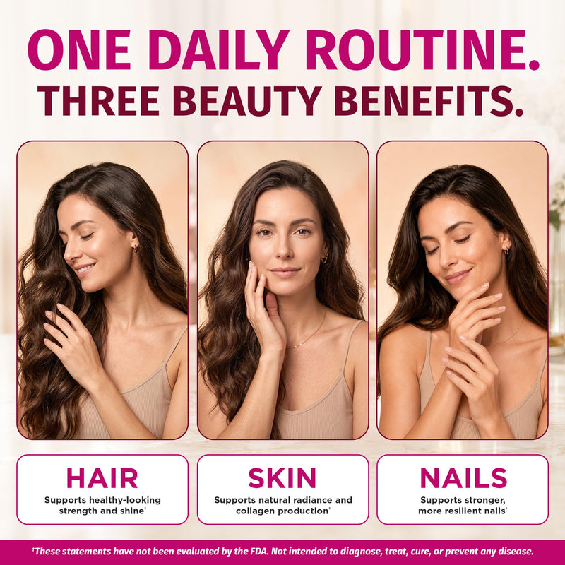 1 Body Hair Skin & Nails with Biotin, Vegan Vitamins, 3 Pack | Support Your Natural Glow. Designed to promote healthy hair, skin, and nails every day.* 60 Count (Pack of 3)