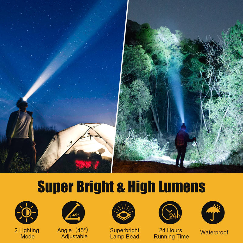 Kitness Ultra-Bright LED Headlamp,High Power Rechargeable Waterproof Headlight with 2 Light Modes for Outdoor Activities,Perfect for Camping, Hiking, Running, Emergencies (Silver Style-Yellow Light) Silver Style-Yellow Light