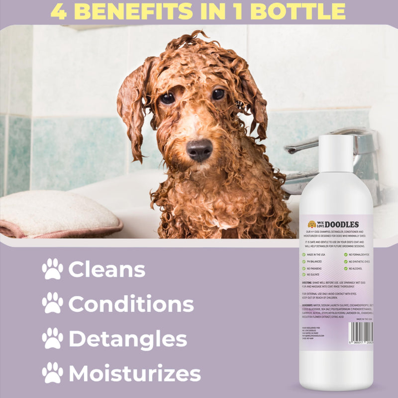 4-in-1 Lavender & Chamomile Dog Shampoo Dog Shampoo, Conditioner & Detangler - Best Shampoo for Goldendoodles, Poodles & Doodles - for Matted Pet Hair - Made in The USA, 16OZ [Non-Organic] - BeesActive Australia