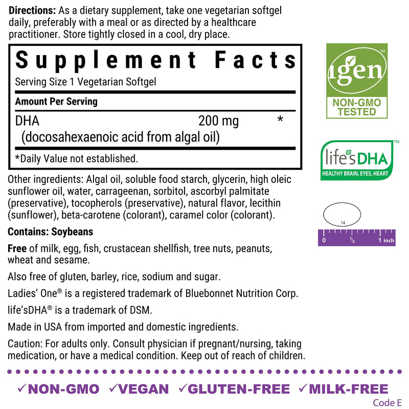 Bluebonnet Nutrition Ladies' One Prenatal DHA, Daily Nutrition for Prenatal Health*, Non-GMO, Vegan, Gluten-Free, 30 Vegetarian Softgels, 30 Servings | Non-GMO, Vegan, Vegetarian, Gluten-Free 1