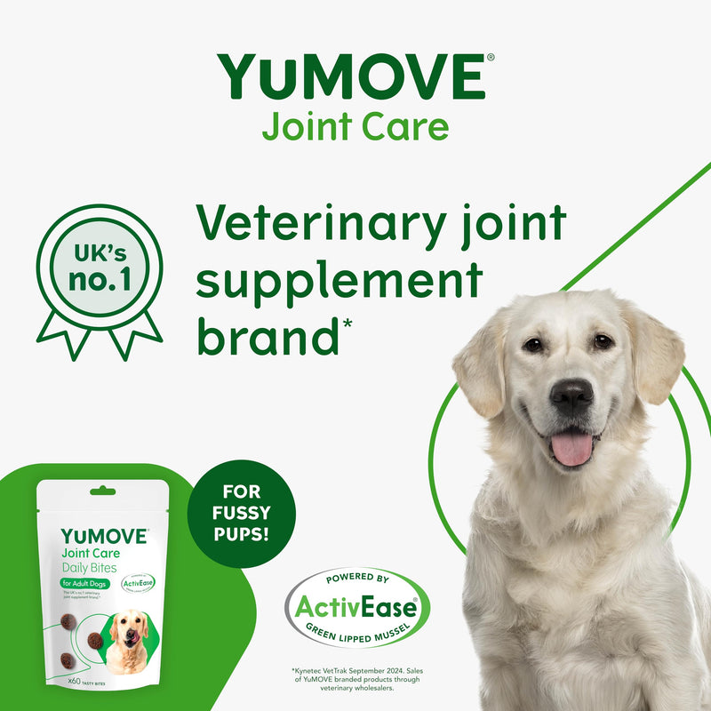 YuMOVE Joint Supplement for Dogs, Daily Bites for Joint Care, Essential Dog Hip and Joint Support for Stiff Adult Dogs with Glucosamine, Chondroitin, Green Lipped Mussel, 60 Tablets 60 Chews