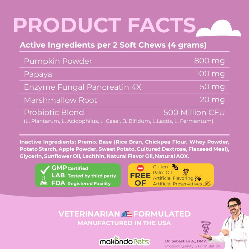 Dog Probiotics with Digestive Enzymes, Allergy Relief. 120 Soft Chews | 6 Probiotic Strains, Digestive Enzymes, Pumpkin & Papaya, Supports Gut Health & Gas Relief, Stool Support