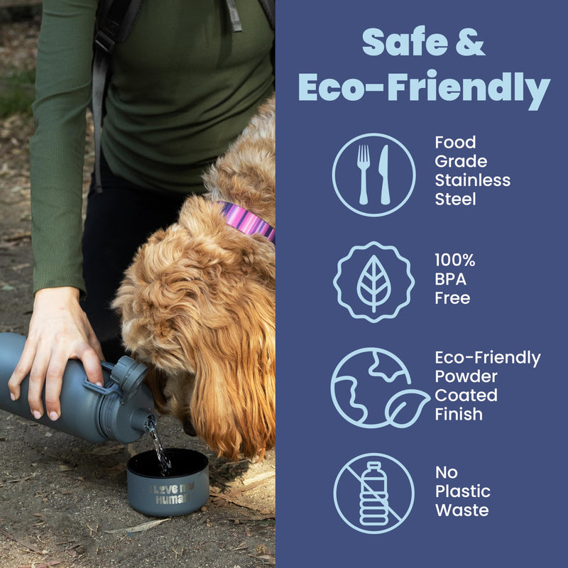 Dog Water Bottle for Dog Lovers - 32 oz Stainless Steel Double Wall Insulated Water Bottle with 8 oz Attached Dog Bowl - Best Dog Mom Gifts for Women - “Life is Better with Dogs” - Dusty Blue Life is Better: Dusty Blue - BeesActive Australia