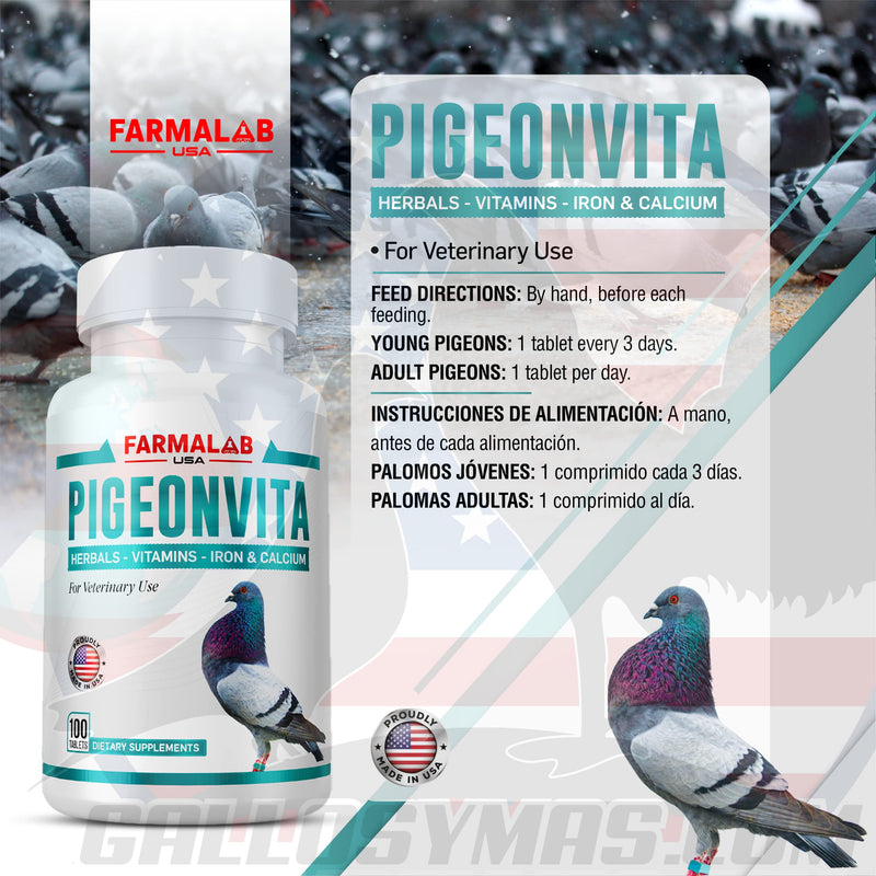 PIGEONVITA para Palomas 100Tabs Vitamins Minerals Aminoacids for Racing Pigeons Show Pigeons Rollers Hens Doves Vitaminas Minerales Aminoacidos - PawsPlanet Australia