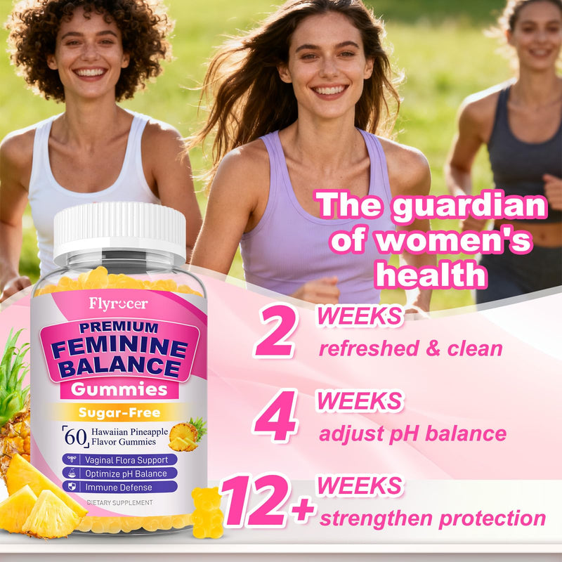 60 Count Feminine Balance Gummies for Women, Pineapple Flavor | PH Balance Gummies Support Women's Health, Vaginal Flora, Gut Health & Immune System, Vegan, Gelatin & Gluten-Free 60 Count (Pack of 1)