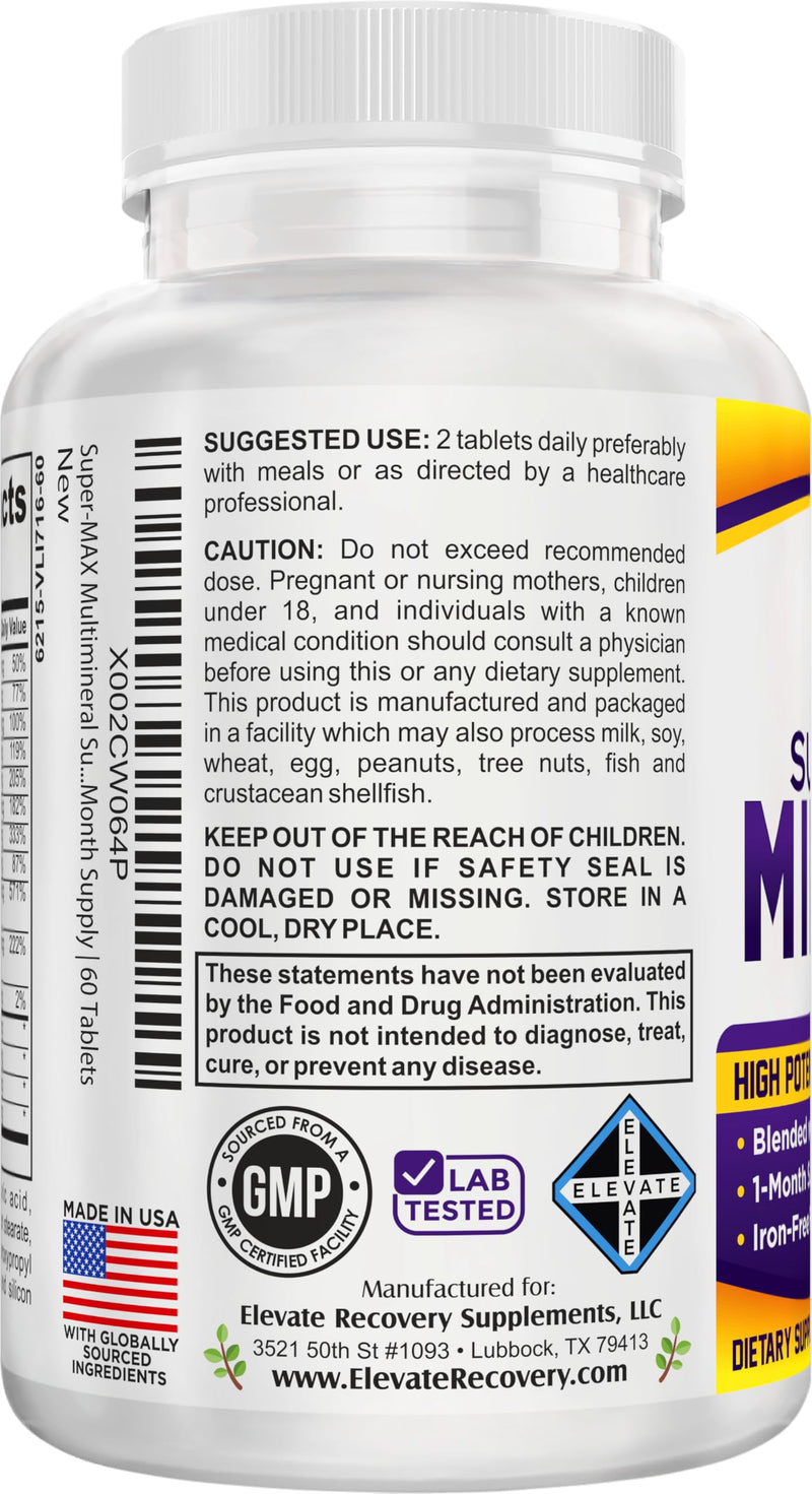 15-in-1 Multimineral Supplement (Iron-Free) Complex | Daily Health Support Minerals | Men & Women | 1-Month Supply | Multi-Mineral Supplements | 60 Tablets