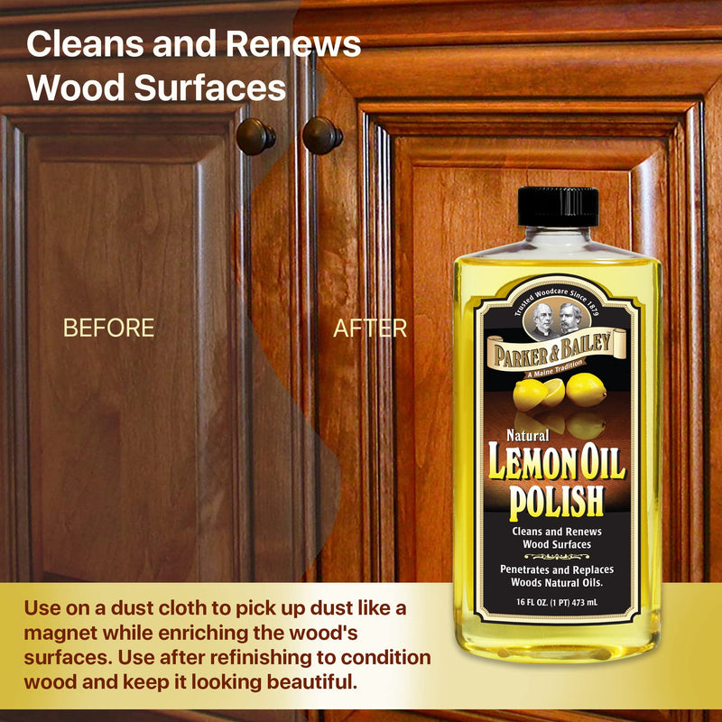 PARKER & BAILEY LEMON OIL POLISH - Natural Lemon Scented Wood Cleaner & Furniture Polish, Cleans, Renews, Restores & Rejuvenates Wood Surfaces, 16oz - BeesActive Australia