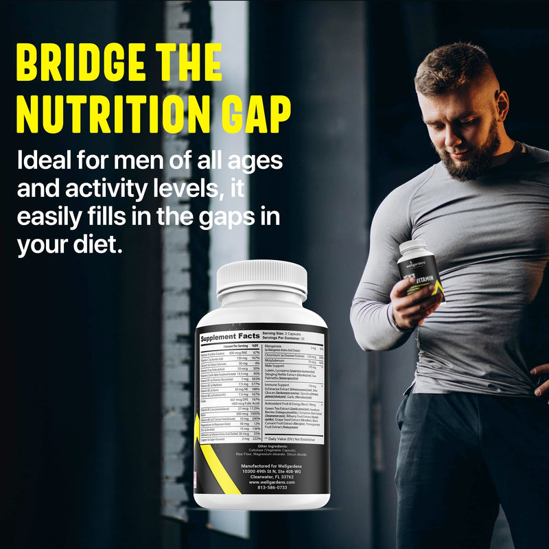 Mens Daily Multivitamin with Saw Palmetto, Lutein & Lycopene, Energy, Immune & Male Health Support, Vitamins A, C, D, E, B12, Zinc, Magnesium, Non-GMO, Gluten Free, 60 Capsules