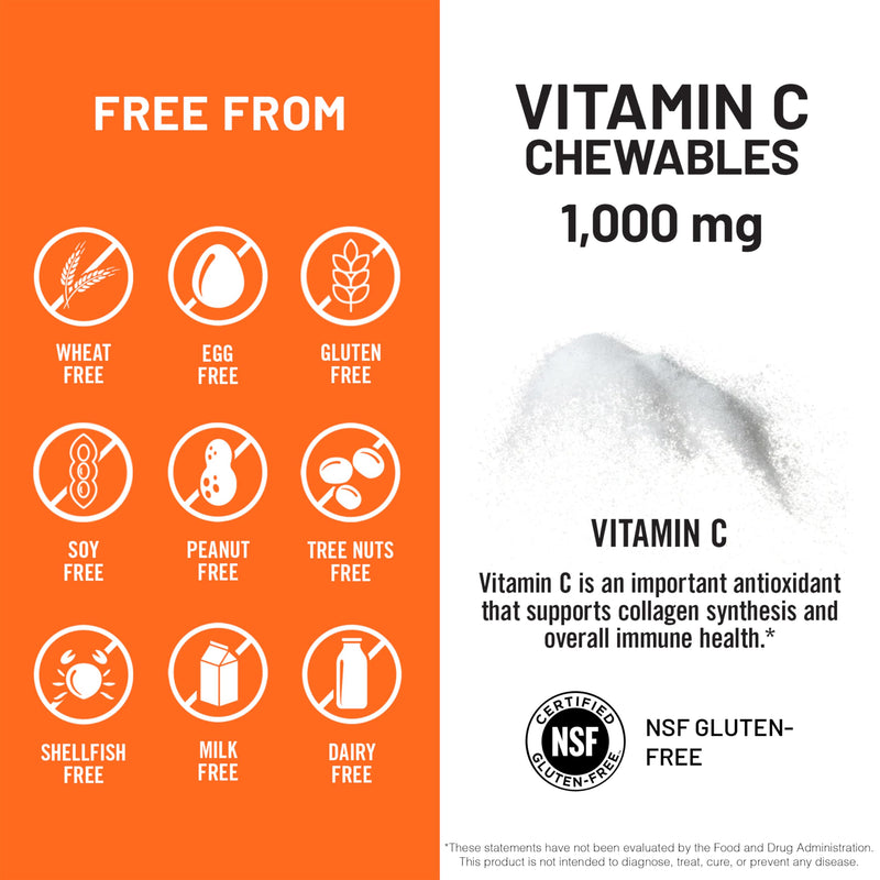 NatureWise Extra Strength Vitamin C Chewable 1000mg for Adults - Natural Orange Flavor - Immune System & Antioxidant Support - Non-GMO, Vegan & Sugar Free - 90 Chewable Tablets[45-Day Supply] 90 Count (Pack of 1)