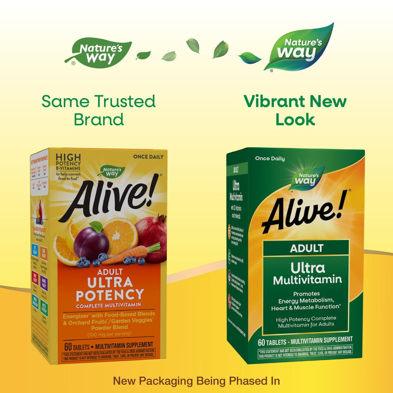 Nature's Way Alive! Adult Ultra Multivitamins, High Potency, 60 ct | Promotes Cellular Energy Metabolism*, Heart & Muscle Function*, B-Vitamins Including Methylated B12, Gluten-Free