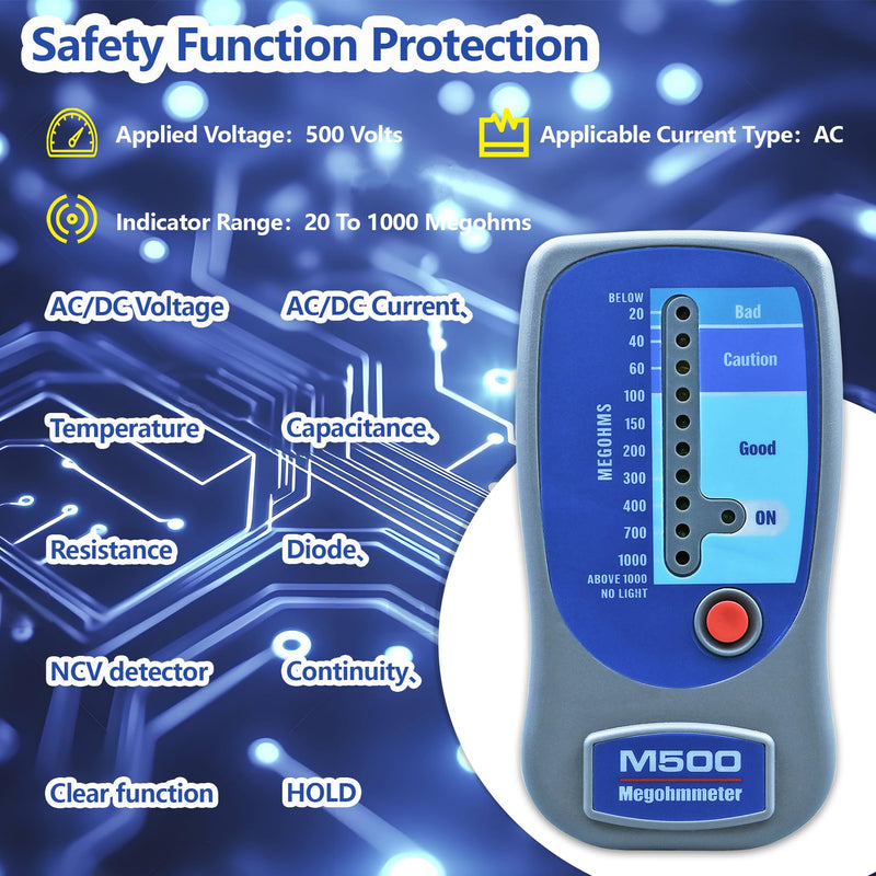 M500 Megohmmeter for Insulation Testing，Compatible with Supco M500 Electronic Megohmmeter up to 1000 Megohms