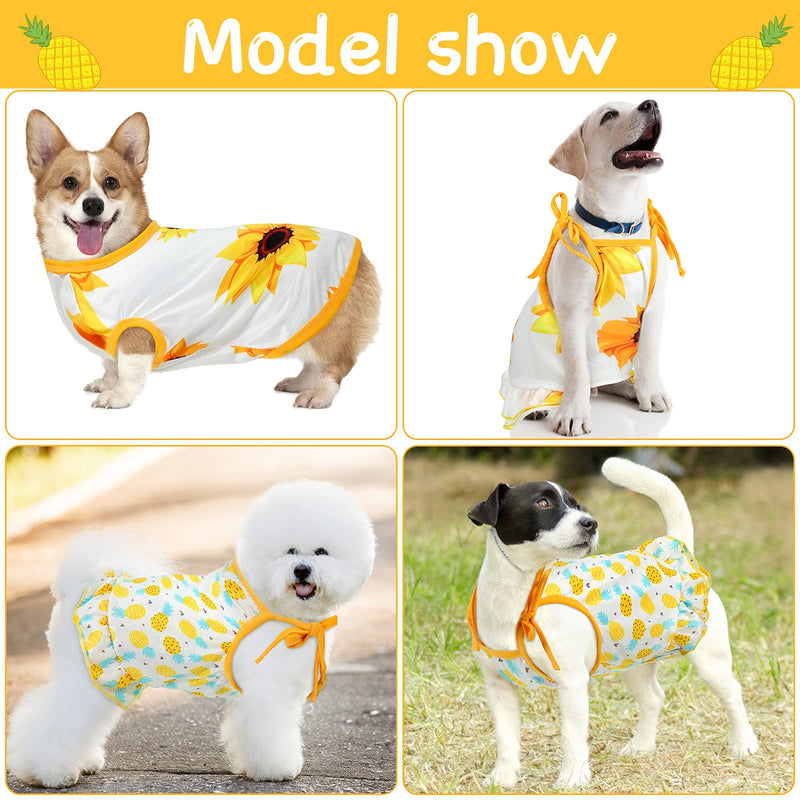 4 Pieces Pet Clothes Set Include 2 Pieces Cute Pet Dress Lovely Fruit Dog Dress and 2 Pieces Dog Shirt Breathable Pet T-Shirt Puppy Clothes for Pet (Pineapple, Sunflower,Medium) Pineapple, Sunflower Medium