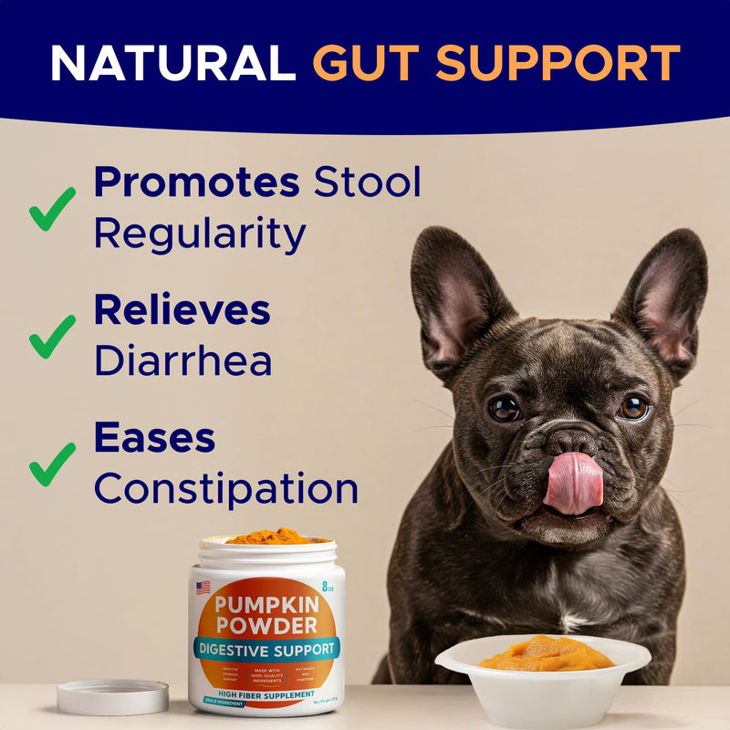 Pumpkin Powder for Dogs - 8oz Powdered Supplement High Fiber for Dogs Stool Softener - Treat Diarrhea, Constipation, Upset Stomach, Food Sensitivity - Improve Digestion - PET_Supplies