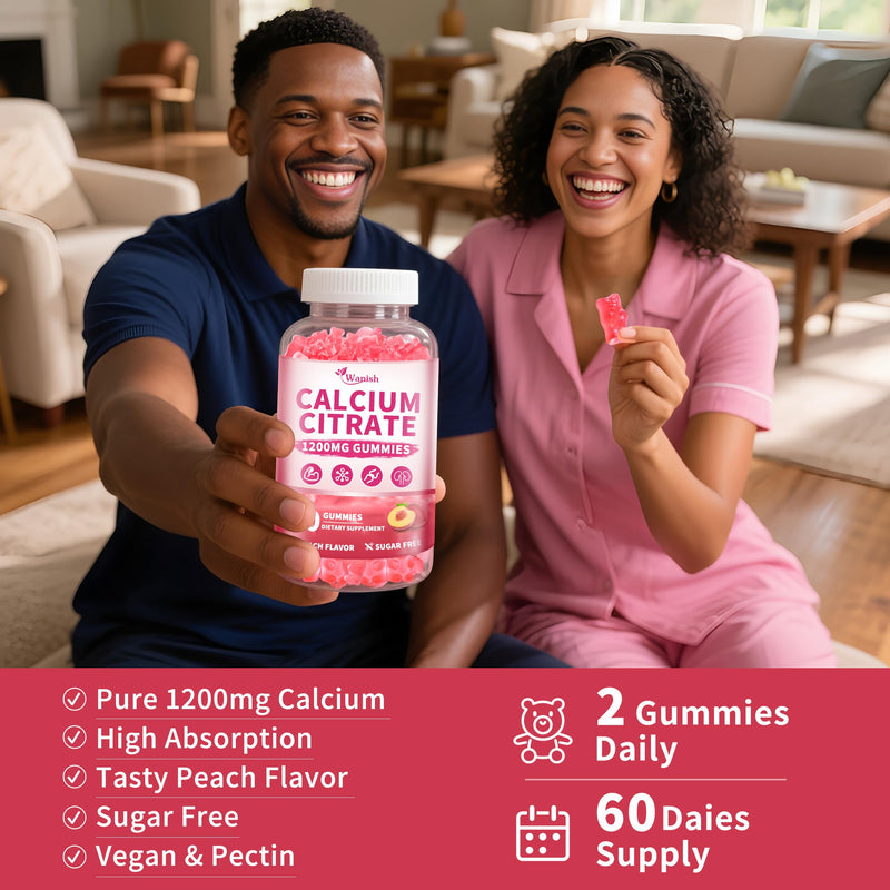 (2 Pack) Calcium Citrate 1200 mg Gummies Supplements for Women & Men,Pure Calcium Citrate Gummies for Bone, Muscle & Immune Support - Easy to Digest, Sugar Free,Vegan,Peach Flavor,60 Day Supply 60 Count (Pack of 2)