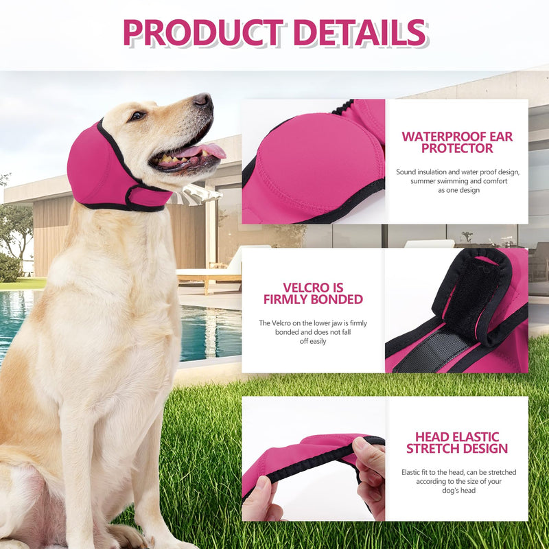 Waterproof Dog Bath Ear Covers & Calming Dog Snood – Aimosheng Reusable, Adjustable Anxiety Relief for Swimming, Grooming, Thunder & Fireworks Fuchsia M Medium