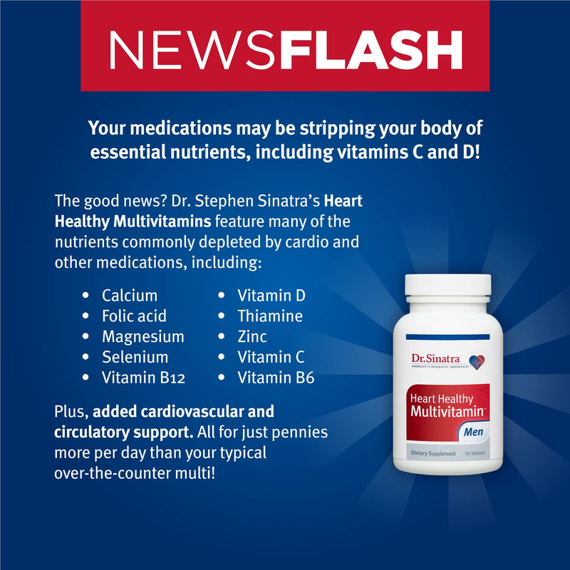 Dr. Sinatra Heart Healthy Multivitamin for Men with Vitamin D 1000 IU, A, B12, C, E, and Zinc, 90 Tablets (30-Day Supply) 90 Count (Pack of 1)
