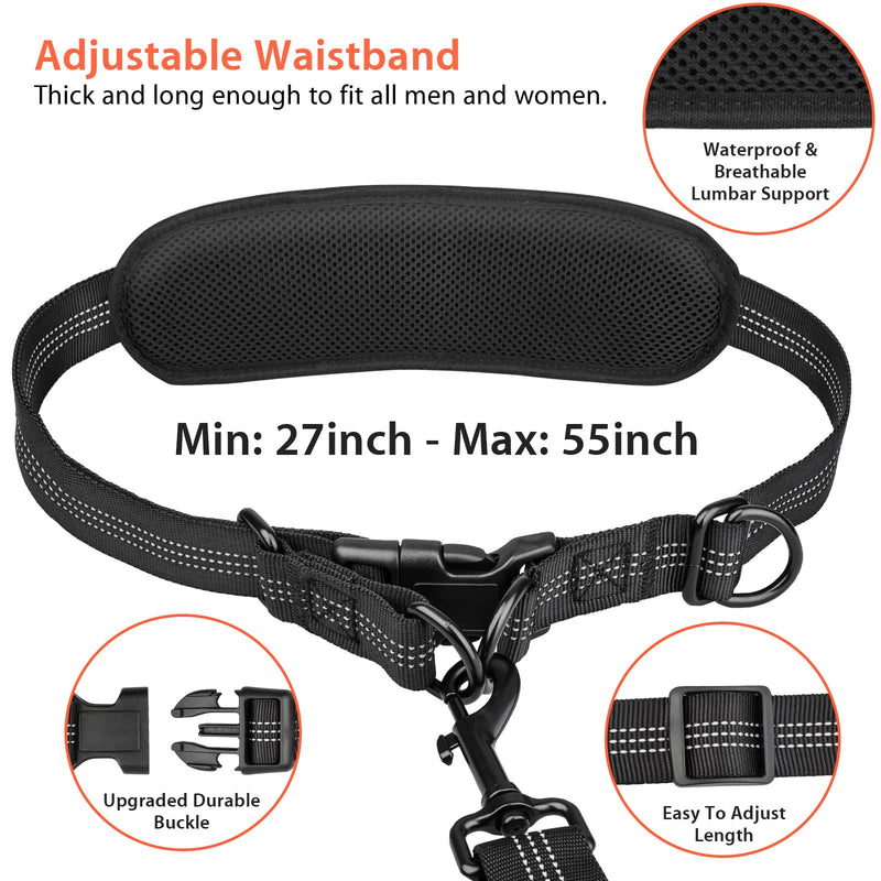 Uppetly Hands Free Dog Running Leash with Waist Belt, Dual Handle Elastic Bungees Retractable Rope for Medium and Large Dogs, Reflective Stitches for Walking Hiking Biking (Large Pink, 25-120lb 1 dog/Baby Pink - BeesActive Australia