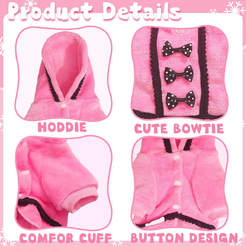 Winter Dog Dress for Small Dogs Girl Puppy Sweater Dog Sweater Fleece Warm Puppy Sweater with Leash Hole Cute Pink Dog Clothes Bowtie Chihuahua Sweater Pet Dog Oufit XXS Dog Sweater (XX-Small) pink dress XX-Small