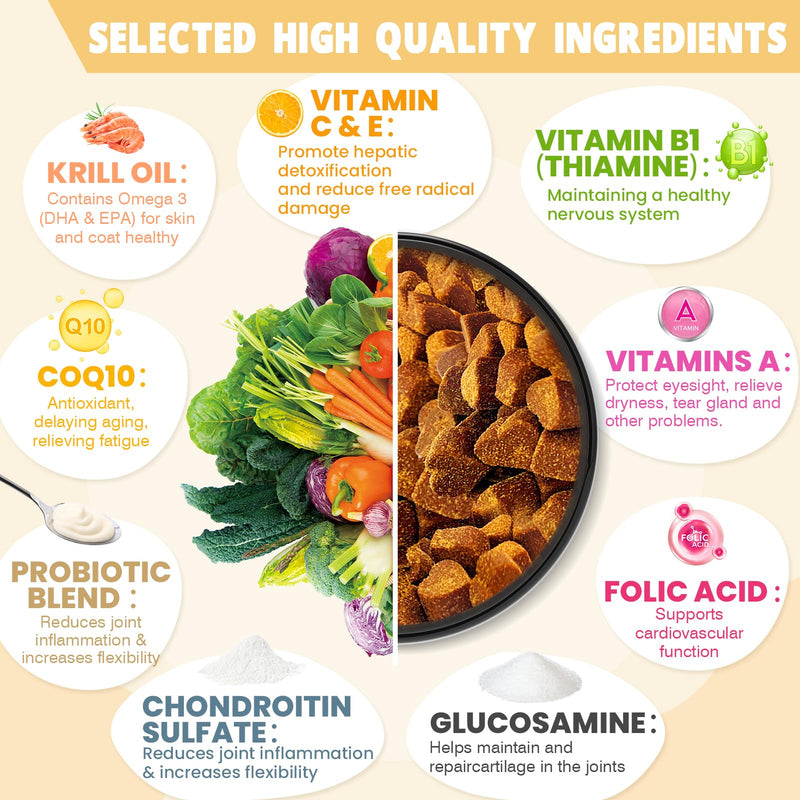 24-in-1 Dog Vitamins and Supplements 200 Ct Dogs Multivitamin Chewable Contain Chondroitin Probiotics Omega-3 Glucosamine for Dogs Skin Coat Heart Joint Gut Liver Brain Eyes Immune Support - Chicken 200 Count