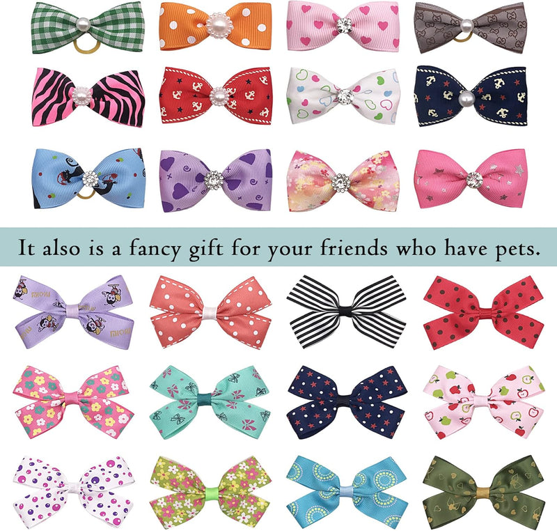 PET SHOW 20Pairs 2" 3" 4" Big Dog Hair Bows with Rubber Band for Small Medium Large Dogs Rhinestone Floral Bowknot Topknot Cats Rabbits Girl Boy Pink Blue Grooming Hair Accessories - BeesActive Australia