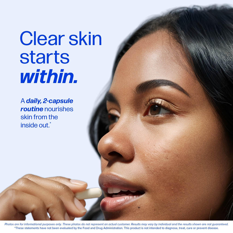 Clear Skin Supplement Acne Support, Zinc DIM, Probiotics, Doctor-Formulated | 3-in-1 Hormone, Gut & Complexion Support, Triple Action Hyaluronic Acid & Vitamins for Skin Balance and Glow, 60 Capsules 60 Count (Pack of 1)
