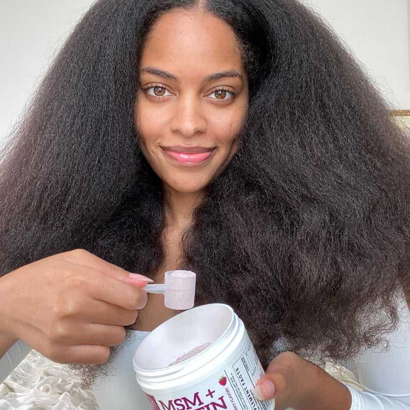 Qhemet Biologics MSM + Biotin Hair Nutrient Drink Mix - Vitamins Powder to Support Lush Volume - Bamboo Silica & Vitamins D3 + B12 for Hair Health - Jumpstart Your Hair Growth Journey (8.5 oz)