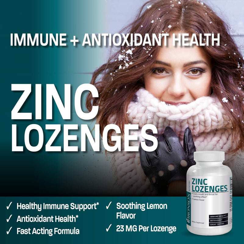 Bronson Zinc Lozenges Antioxidant & Immune Support Supplement Lemon Flavored, 180 Chewable Tablets 180 Count (Pack of 1)
