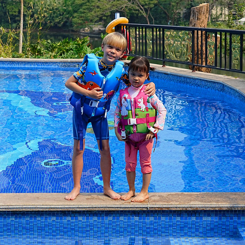 REALIKE Kids Swim Vest Toddler Floaties Adjustable Safety Strap Swimming Aids for Toddlers Children Float Swimsuit, Suitable for Age 2-10 Years/22-88lbs Dinosaur-2 Small(2-4 yrs/22-33 lbs)