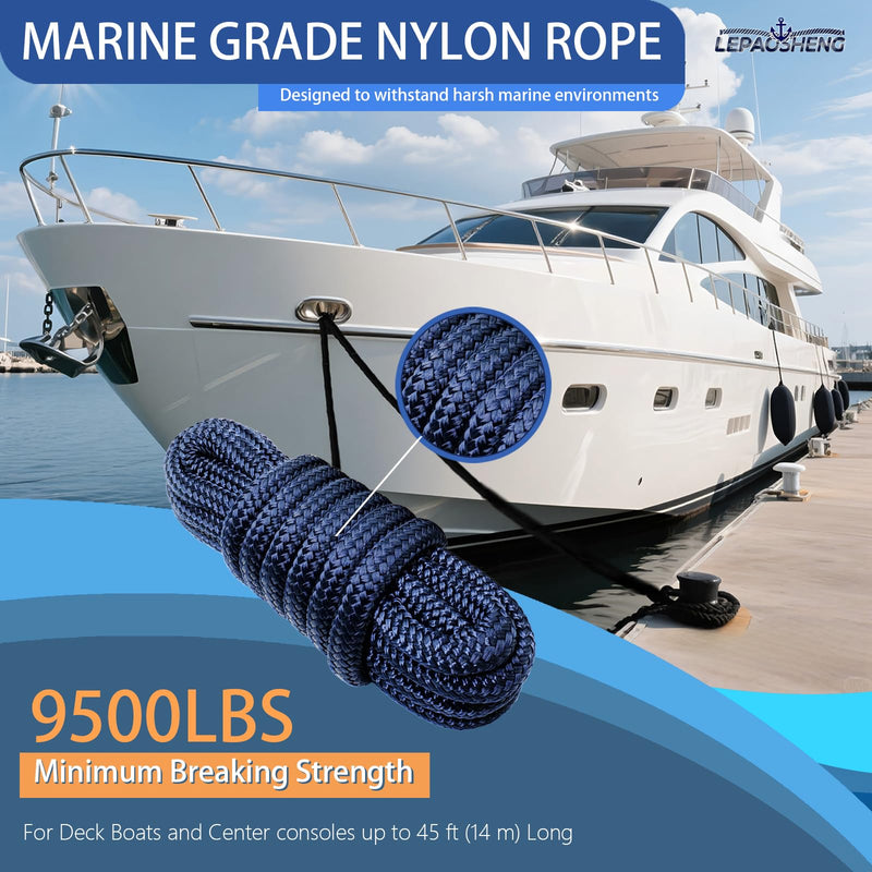 Boat Dock Lines & Ropes for Docking, 4 Pack 5/8" x 15ft Marine- Grade Double Braided Nylon Dock Line, Pre-Spliced with a 12" Eyelet, for Kayak Pontoon Boats Boat Dock Accessories 5/8 15ft-4Pack blue