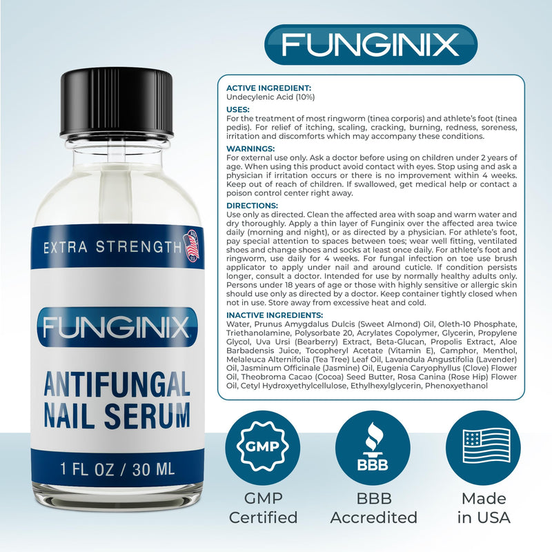 FUNGINIX Toenail Fungus Treatment Extra Strength - Antifungal Nail Treatment With 10% Undecylenic Acid & Tea Tree Oil - Includes Natural Oils & Botanicals - Made in USA (Packaging Does Vary) 1 Fl Oz (Pack of 1)