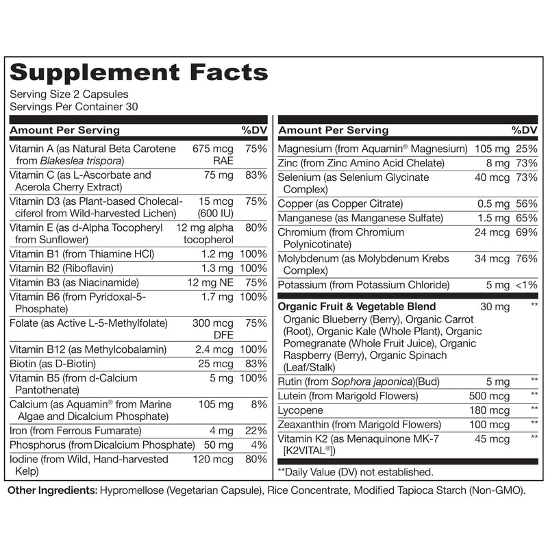 NATURELO Teen Multivitamin - Whole Food Multivitamin - with Minerals for Teenage Boys & Girls - Supplement for Active Kids - Non-GMO - Vegan & Vegetarian - 60 Capsules Unflavored 60 Count (Pack of 1)