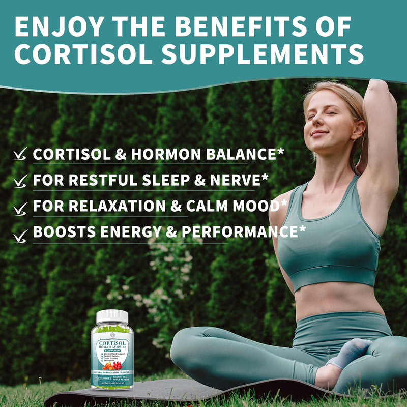 Cortisol Supplements Gummies for Women, Cortisol Reducer w.Ashwagandha Rhodiola Rosea Magnesium L-Theanine Phosphatidylserine Black Peper, Hormone Balanced & Lower Cortisol - 30 Day Vegan Supply 60 Count (Pack of 1)