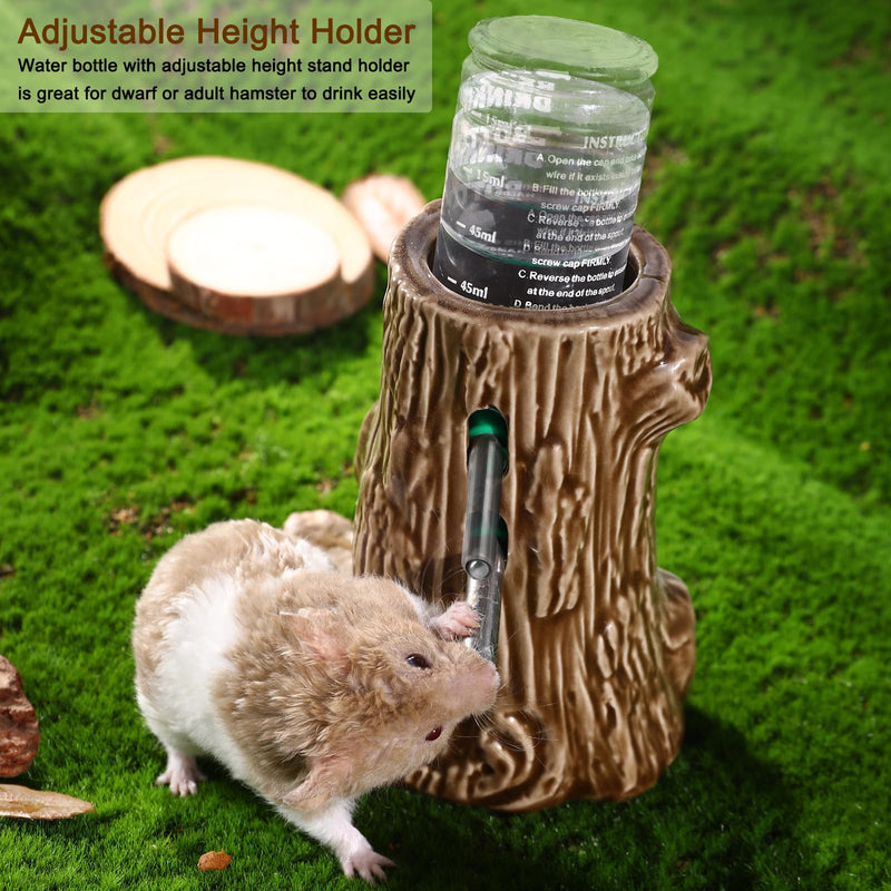 Hamster Water Bottle for Glass Tank, 3-in-1 Adjustable Hamster Water Bottle 80ML Gerbil Water Bottle with Stand Holder, Chew Proof Ceramic Water Dispenser for Dwarf Syrian Hamster Mice Rat - BeesActive Australia