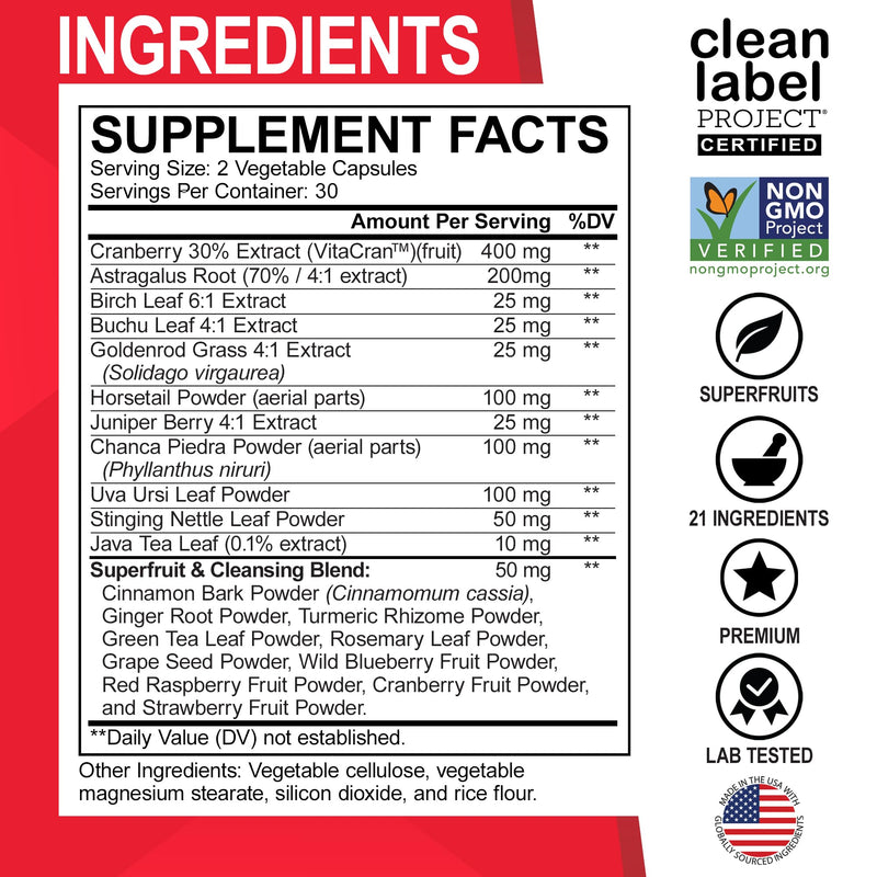 Kidney Cleanse Detox Support Supplement - Natural Cranberry, Juniper Berries, Buchu & Uva Ursi Extract to Support Kidneys, Bladder & Urinary Tract Health Supplements - Herbal Renal Blend Formula Pills - BeesActive Australia